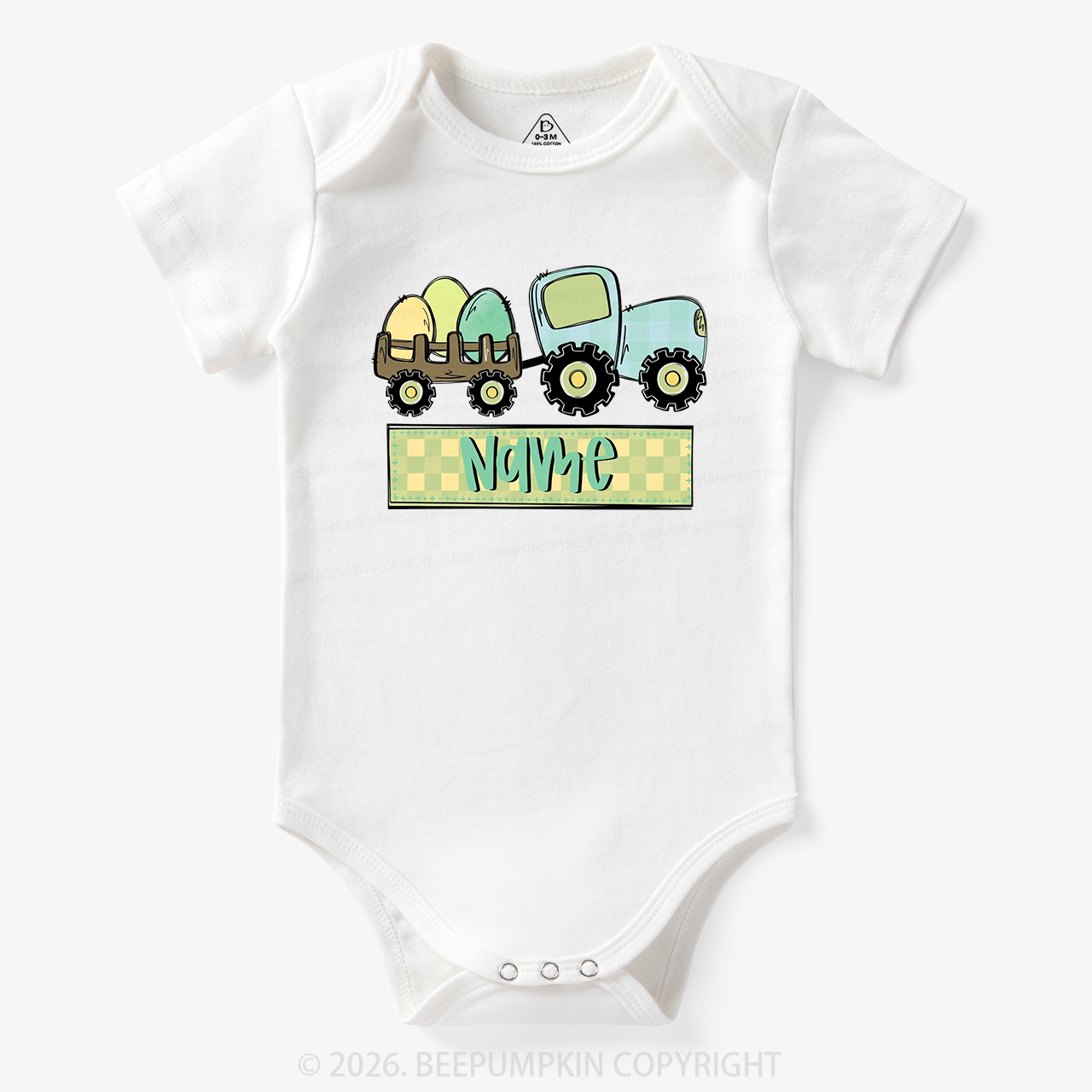 Personalized Name Easter Tractor Bodysuit
