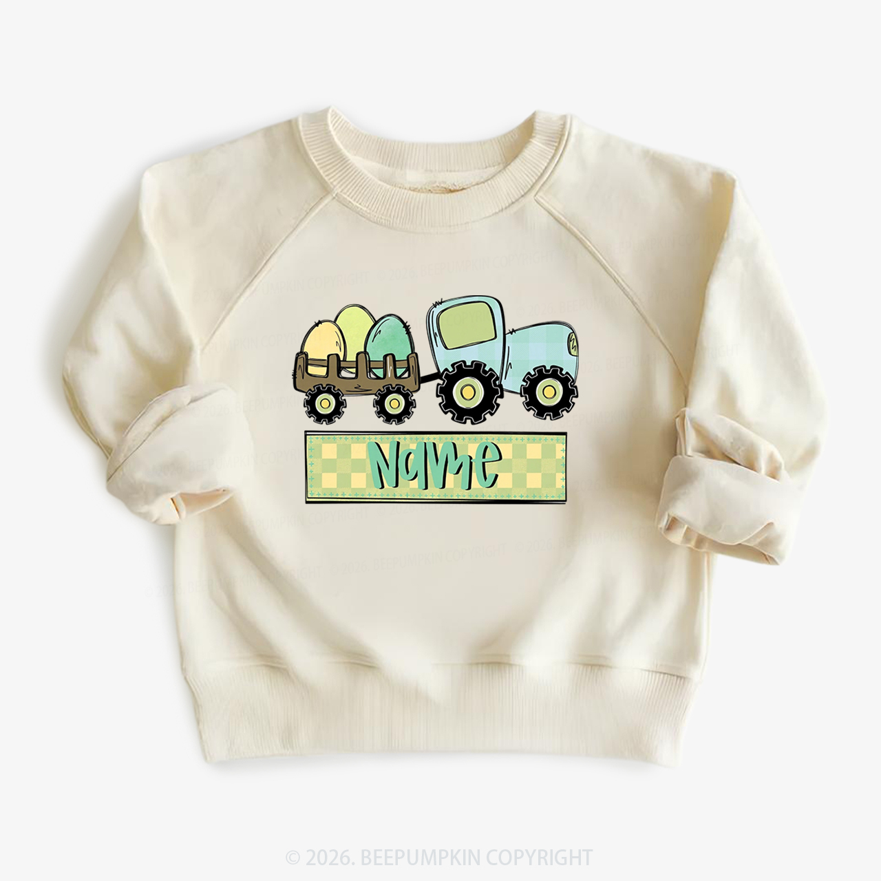Personalized Name Easter Tractor Kid's Sweatshirt