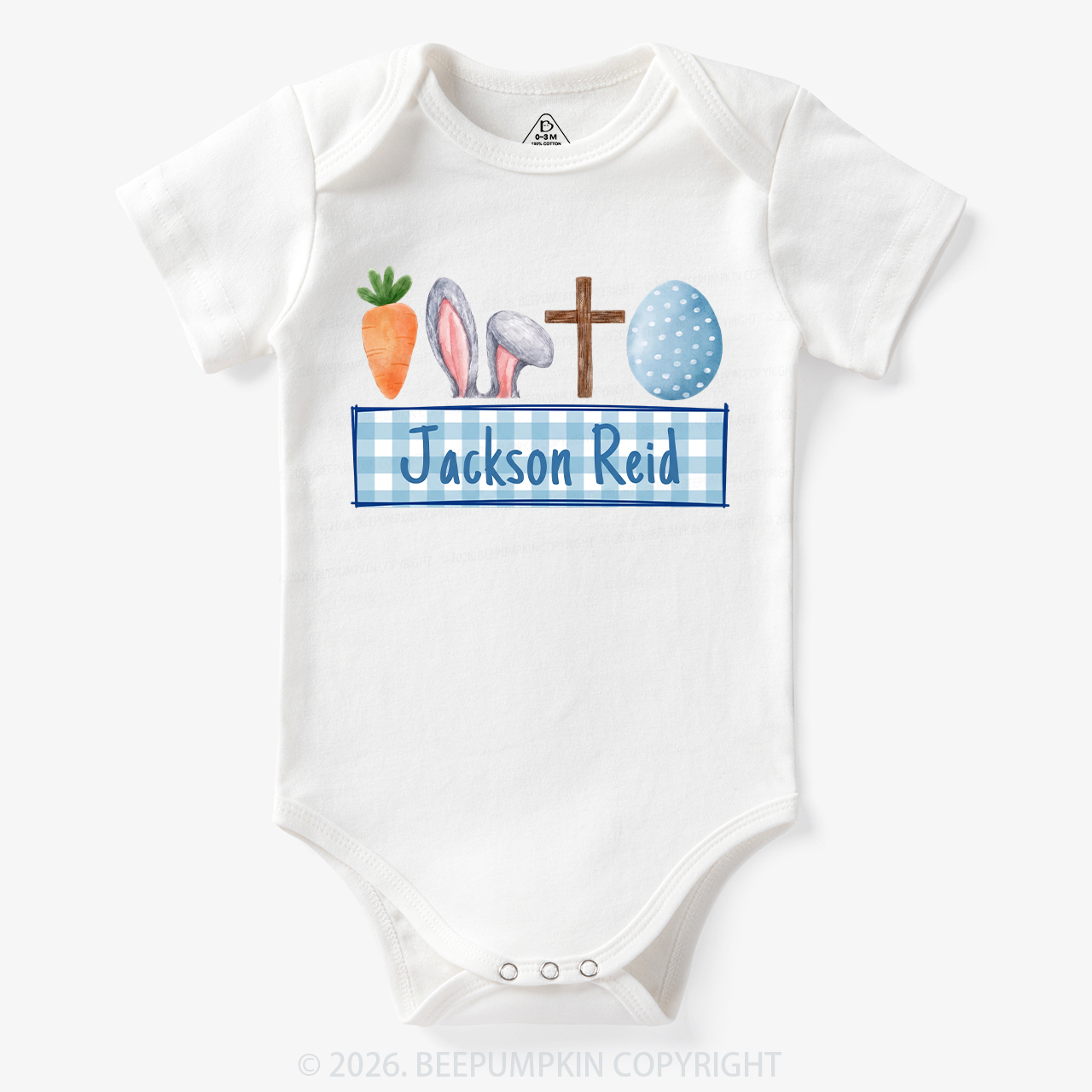 Personalized Watercolor Easter Bunny Name Bodysuit