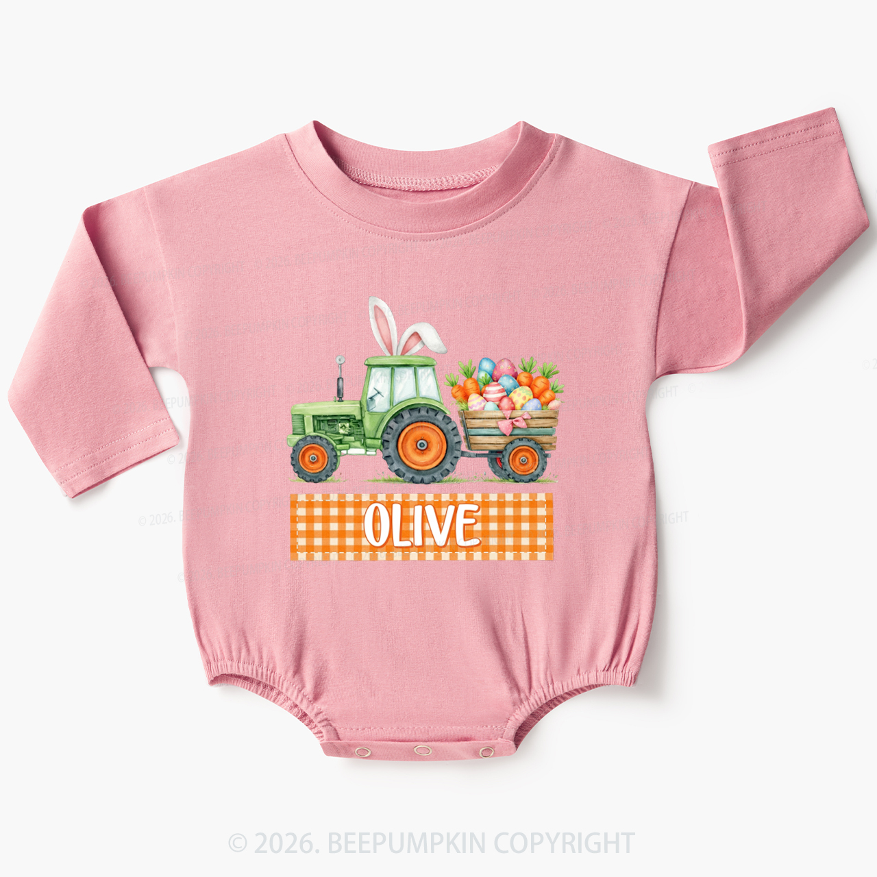Personalized Name Easter Tractor Farm Baby Bubble Romper