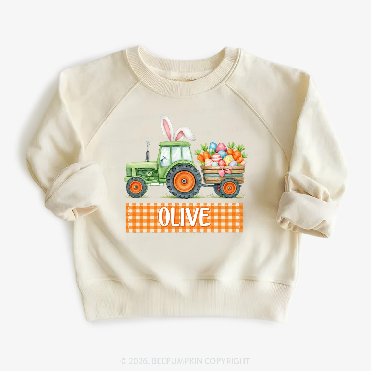 Personalized Name Easter Tractor Farm Kid's Sweatshirt