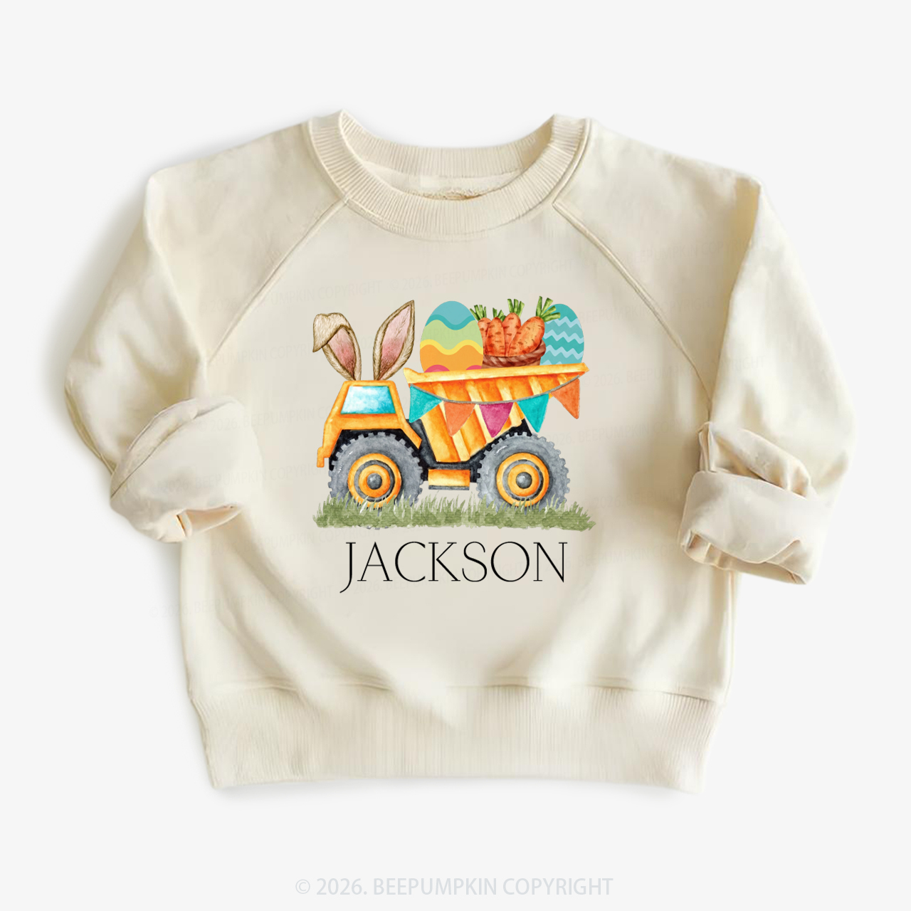 Personalized Name Easter Dump Truck Kid's Sweatshirt