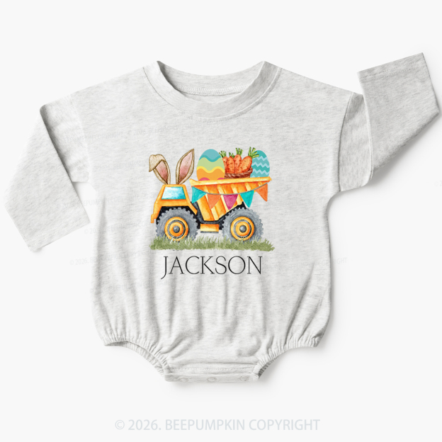 Personalized Name Easter Dump Truck Baby Bubble Romper