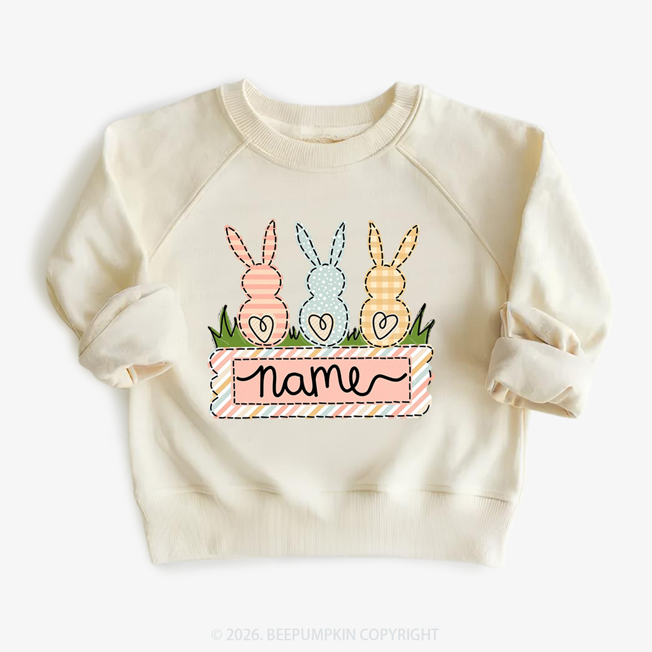 Personalized Name Easter Bunny Trio Girl Kid's Sweatshirt