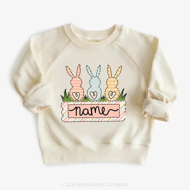 Personalized Name Easter Bunny Trio Girl Kid's Sweatshirt
