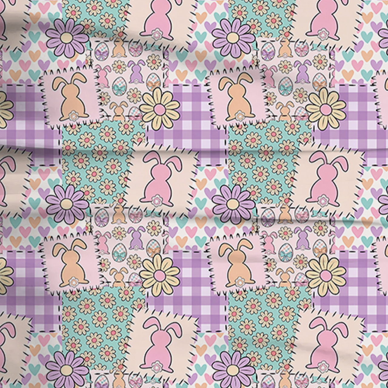 Bunny Floral Patchwork Easter Two-Piece Pajama Set For Kids