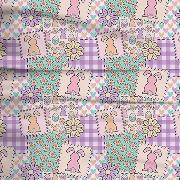 Bunny Floral Patchwork Easter Two-Piece Pajama Set For Kids