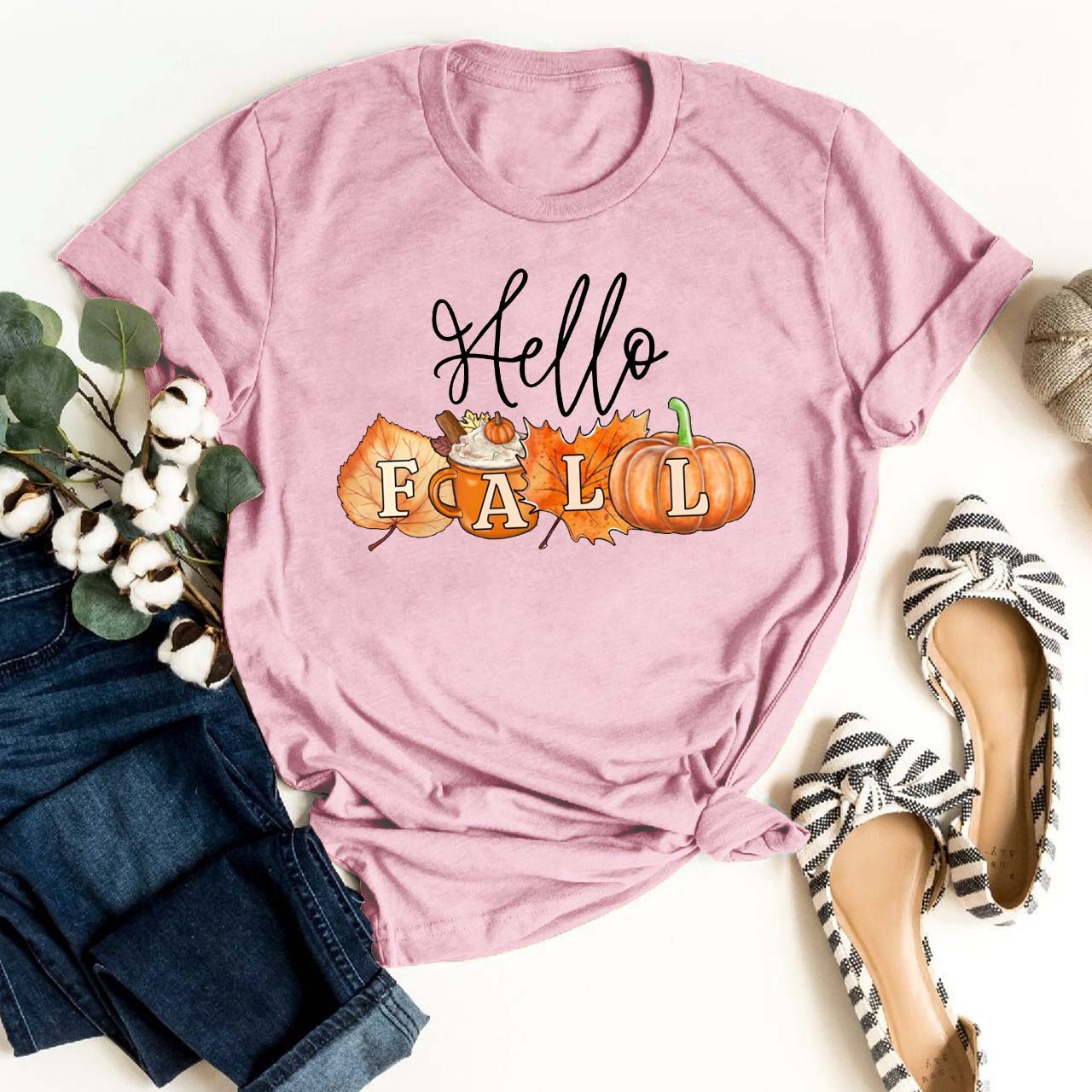 Hello Fall Pumpkin Shirts For Her