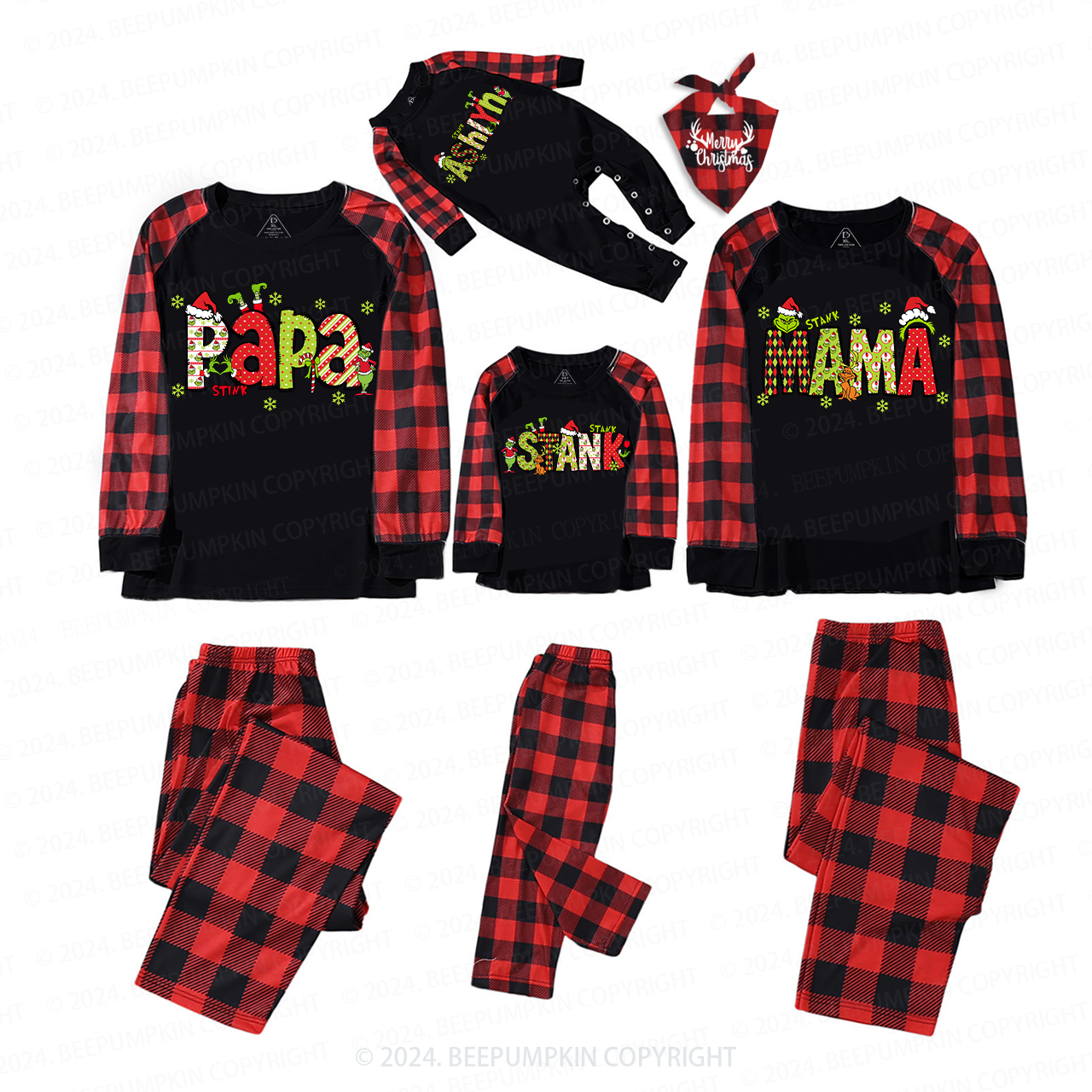 Personalized Christmas Doodle Letters Family Matching Pajamas Beepumpkin