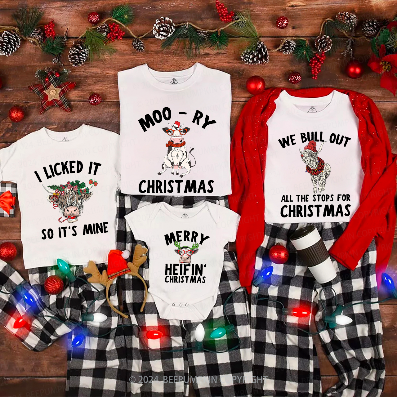 Cow Farm Christmas Group Family Matching T-Shirts Beepumpkin