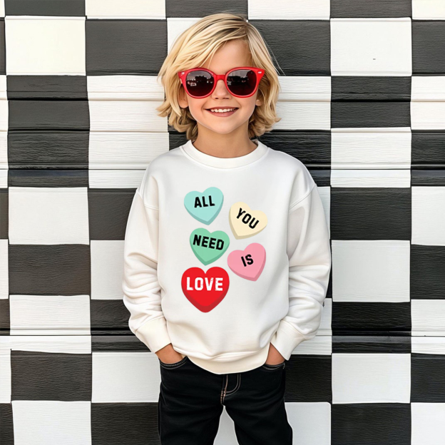 All You Need Is Love Valentine's Day Kid's Sweatshirt