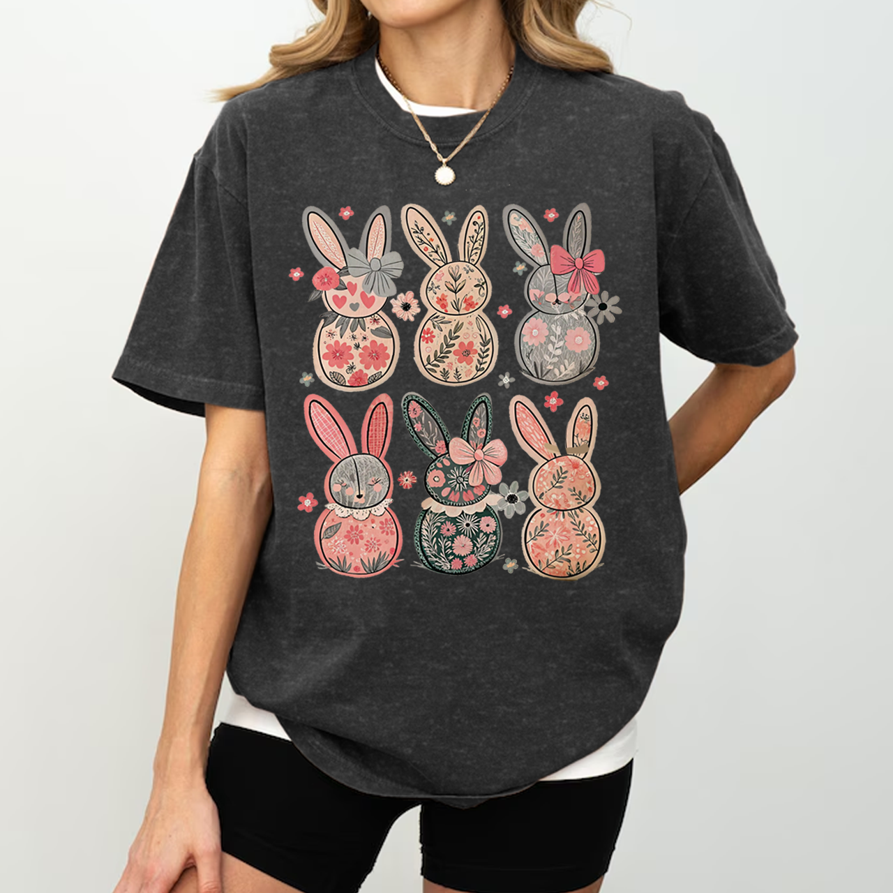 Coquette Easter Bunny Floral Mama Washed T-Shirts
