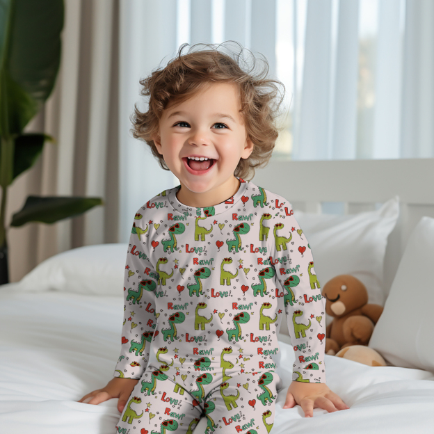Shoot The Heart Dinosaur Two-Piece Pajama Set For Kids
