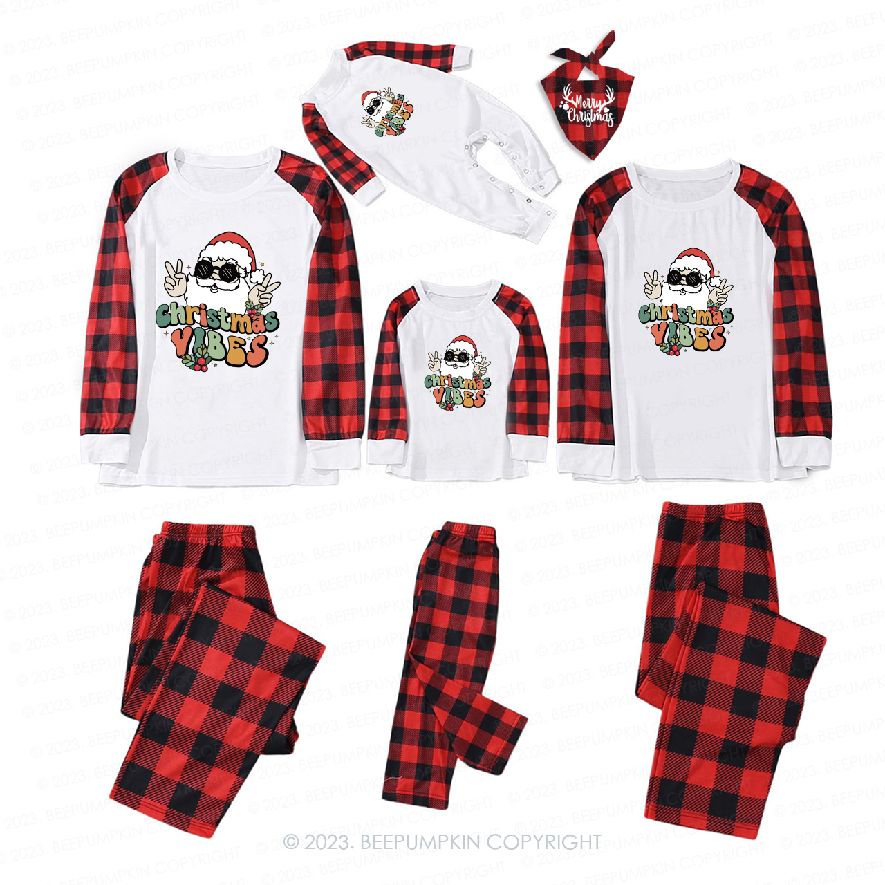 Santa Claus Wearing Sunglasses Family Matching Pajamas Beepumpkin