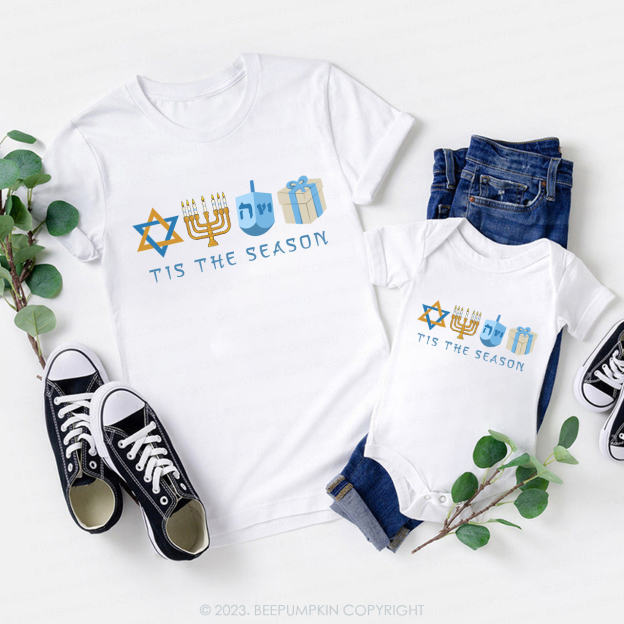 Tis The Season Lit Candle For Hanukkah Family T-Shirts Beepumpkin