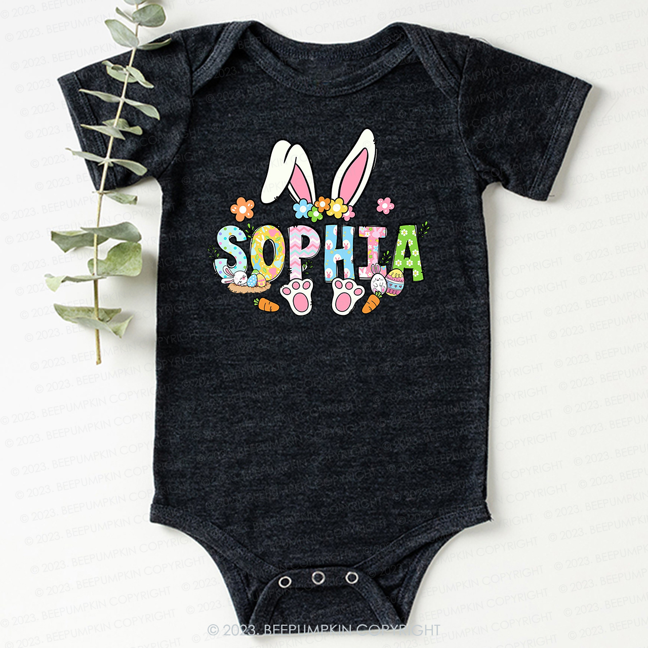 Flowers Personalized Name Easter Bodysuit For Baby