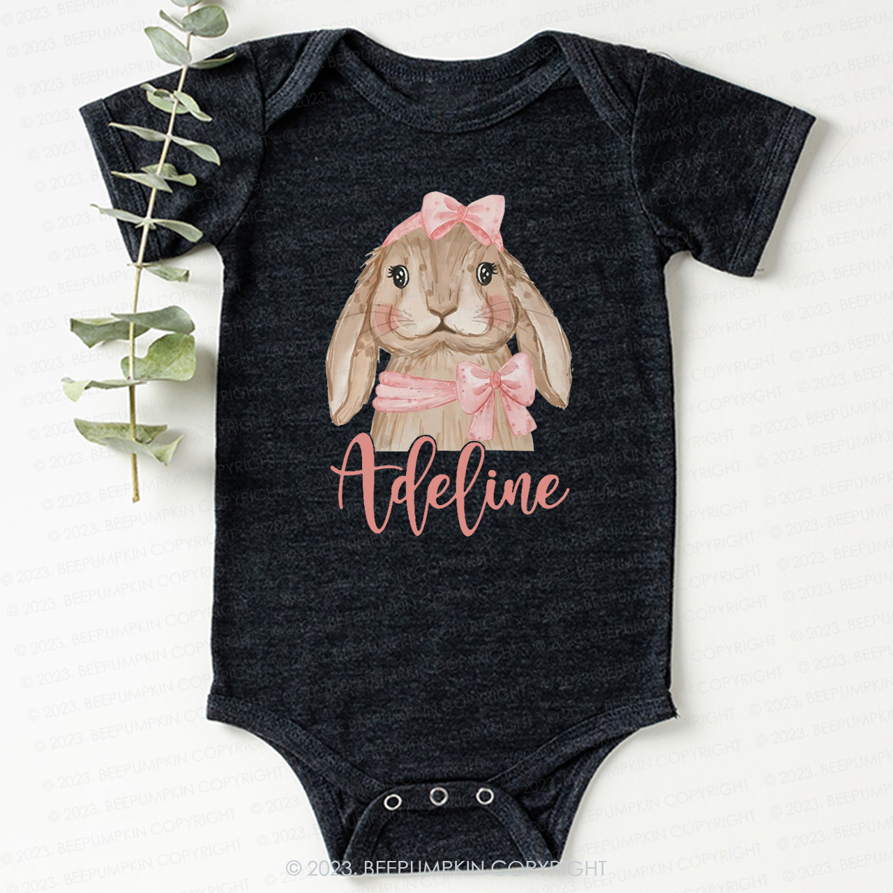 Easter Pink Bow Bunny Bodysuit For Baby