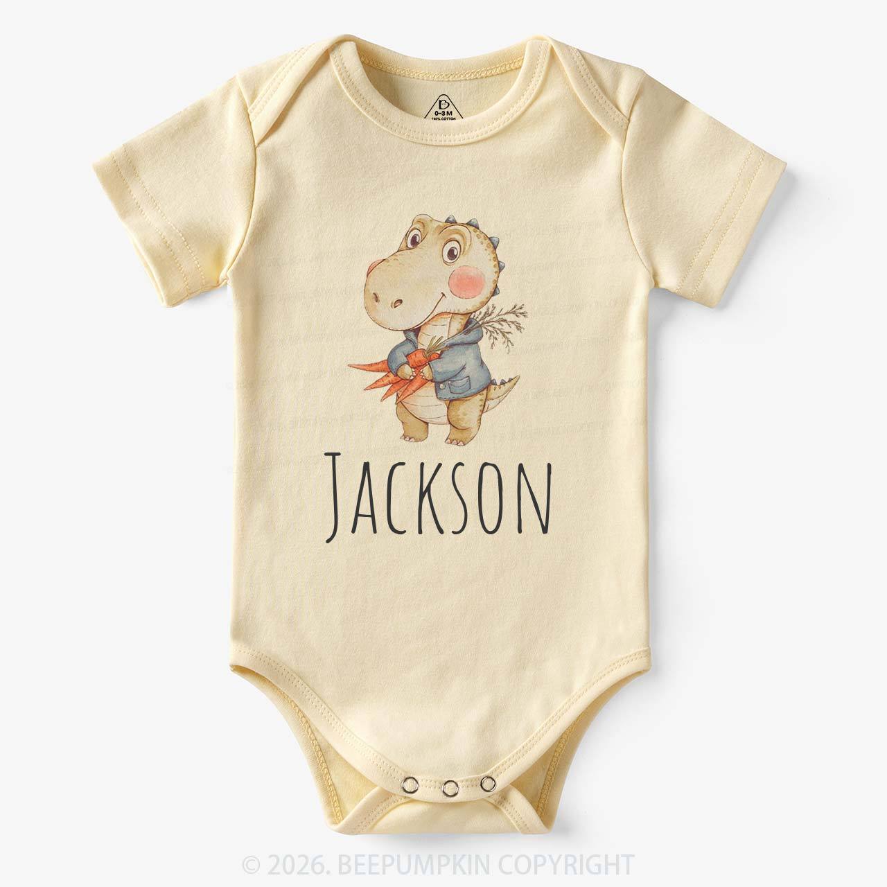 Personalized Watercolor Dino Friend Baby Bodysuit