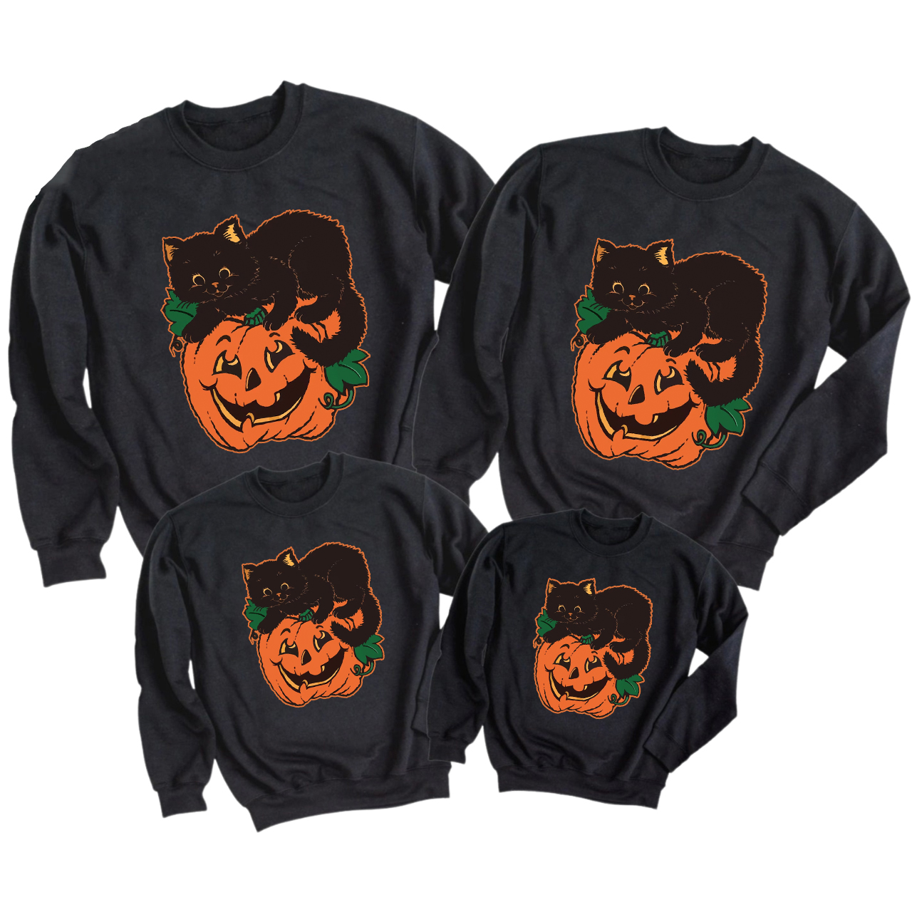 Pumpkin and Cat Halloween Party Sweatshirts