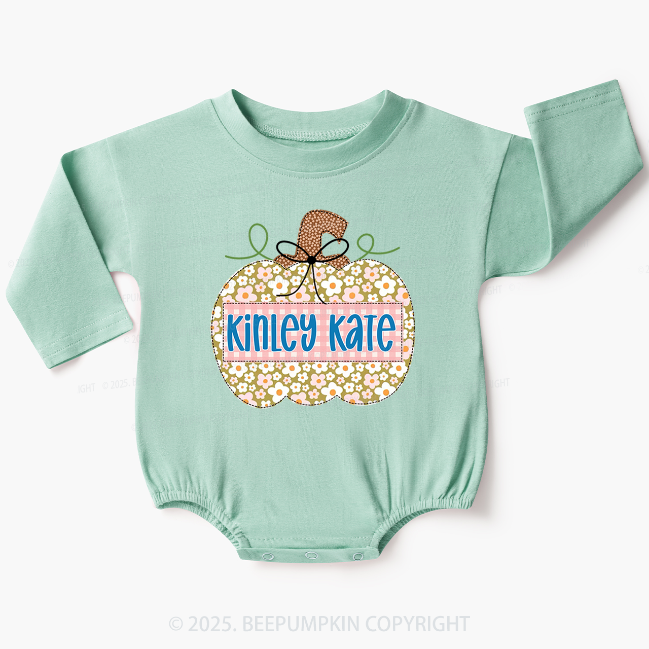 Personalized Small Flower Pumpkin Name Baby Bubble Romper Beepumpkin