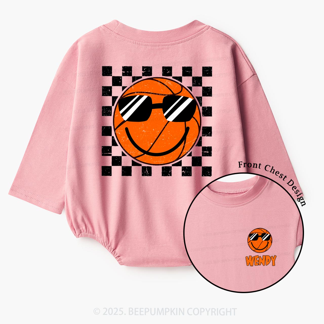 Personalized Smile Face Basketball Baby Bubble Romper Beepumpkin