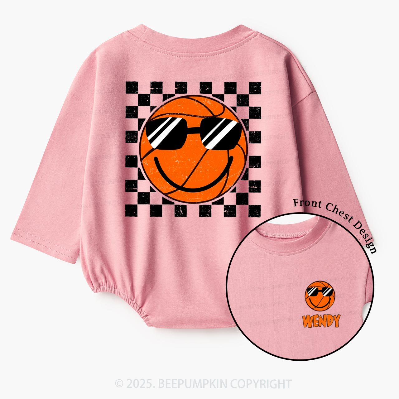 Personalized Smile Face Basketball Baby Bubble Romper Beepumpkin