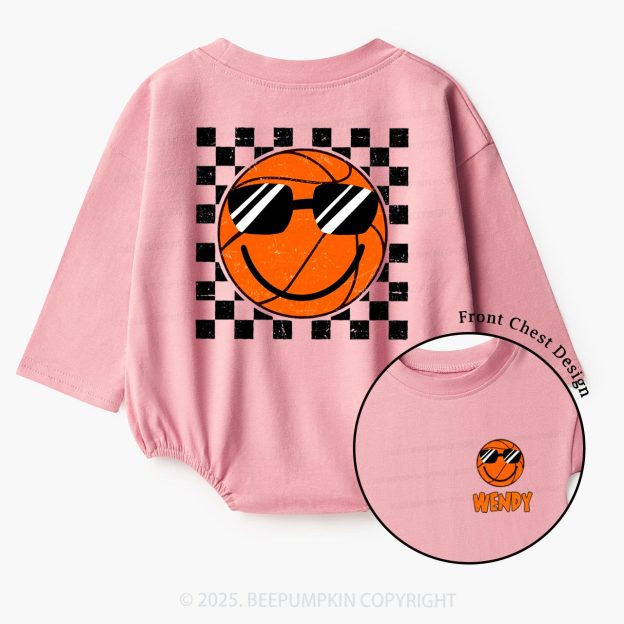 Personalized Smile Face Basketball Baby Bubble Romper Beepumpkin