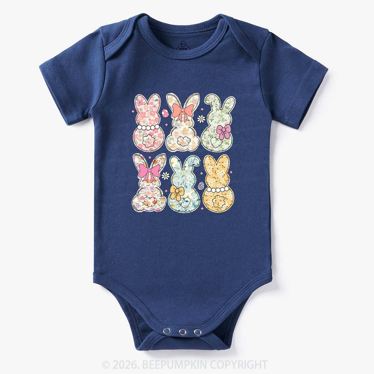 Vintage Spring Floral Bunny Bows Baby Bodysuit