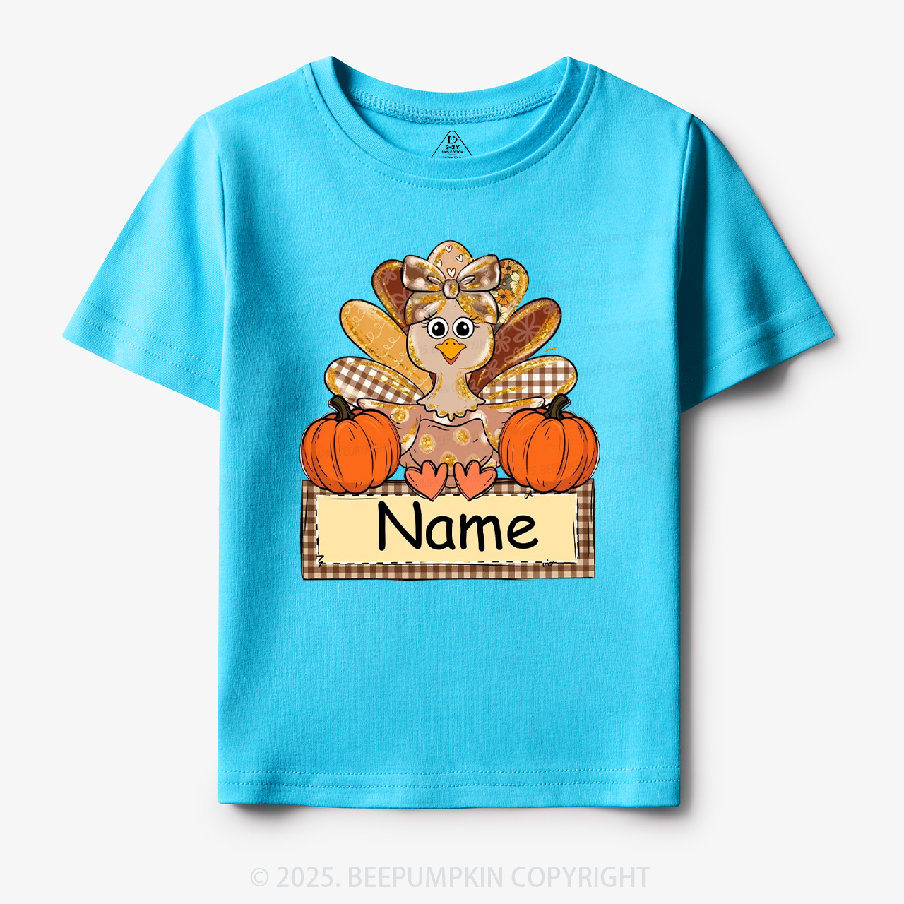 Personalized Fall Turkey Name Thanksgiving Toddler&Kid's Tees Beepumpkin