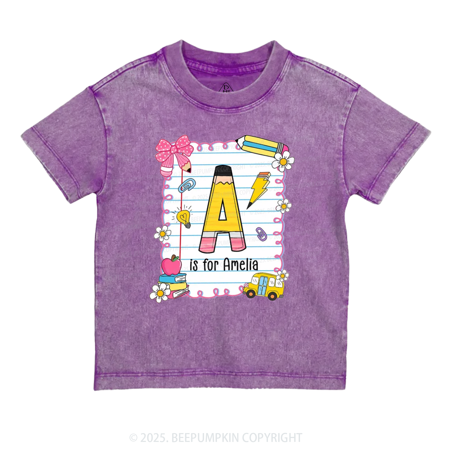 Personalized Alphabet Pencil Name Toddler&Kids Washed Tees