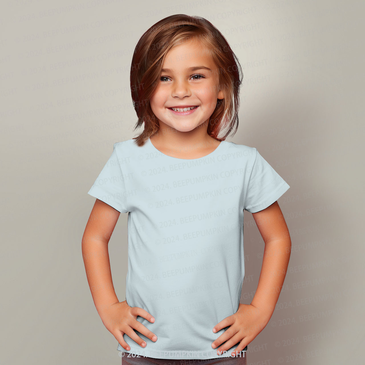 Grey Blue Solid Color All Over Print Kids Tees