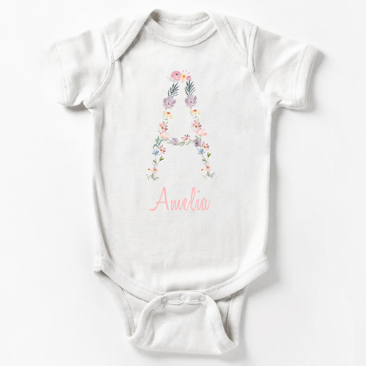 Personalized Flower Monogram Bodysuit For Baby 