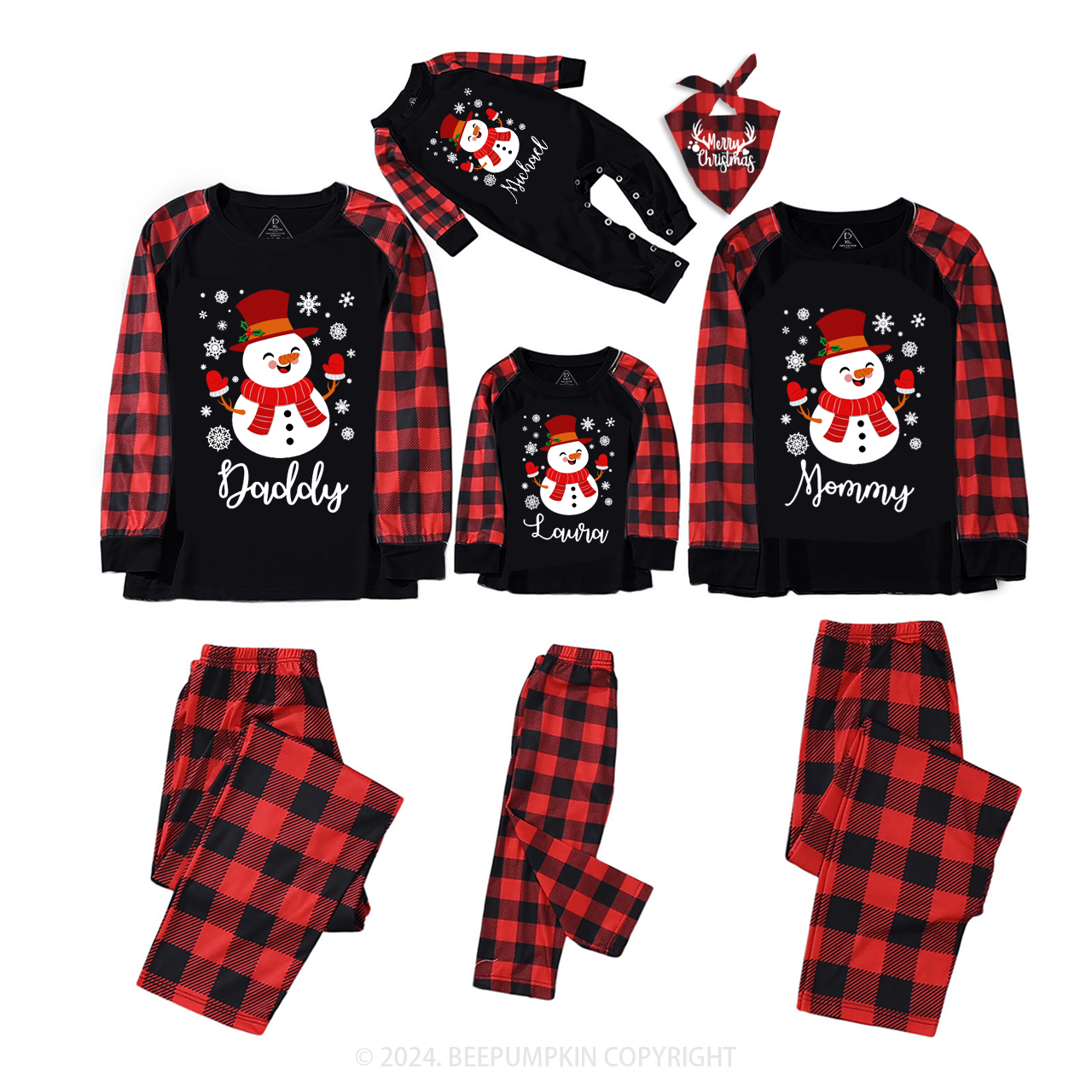 Personalized Happy Snowman Christmas Family Matching Pajama Set Beepumpkin