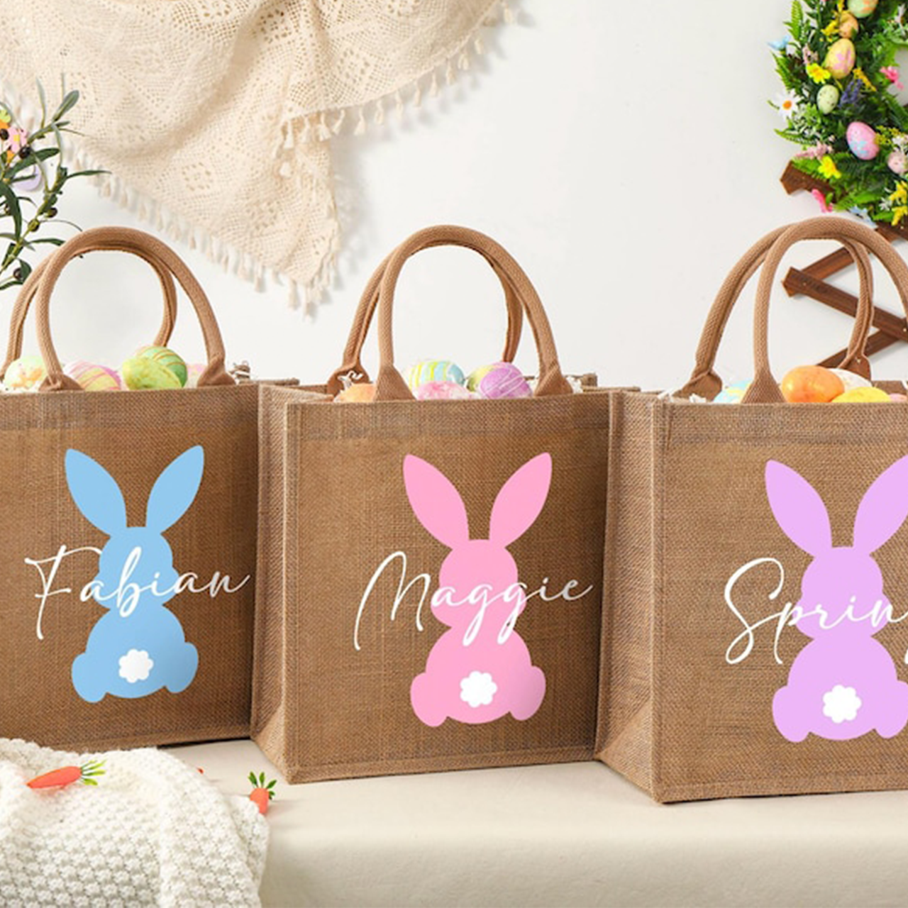 Personalized Easter Bunny Egg Hunt Bags