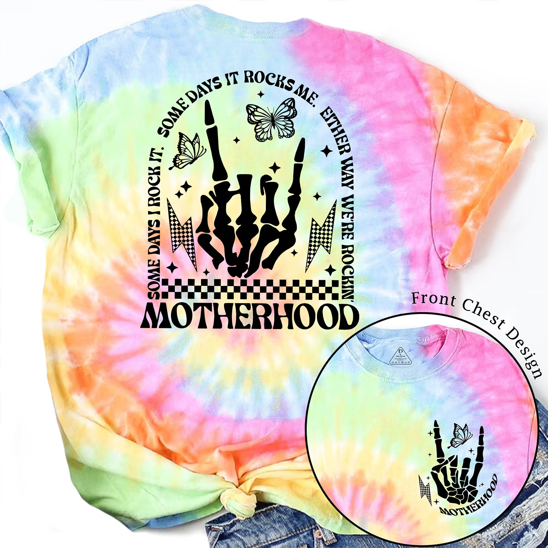 Motherhood Rock Skeleton Tie Dye T-Shirts