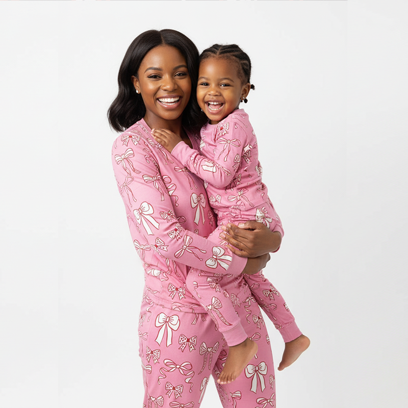 Pink Ribbon Dreams All-Over Print Mom&Me Cuffed Pajama Sets
