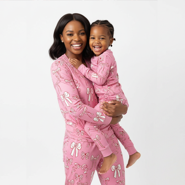 Pink Ribbon Dreams All-Over Print Mom&Me Cuffed Pajama Sets