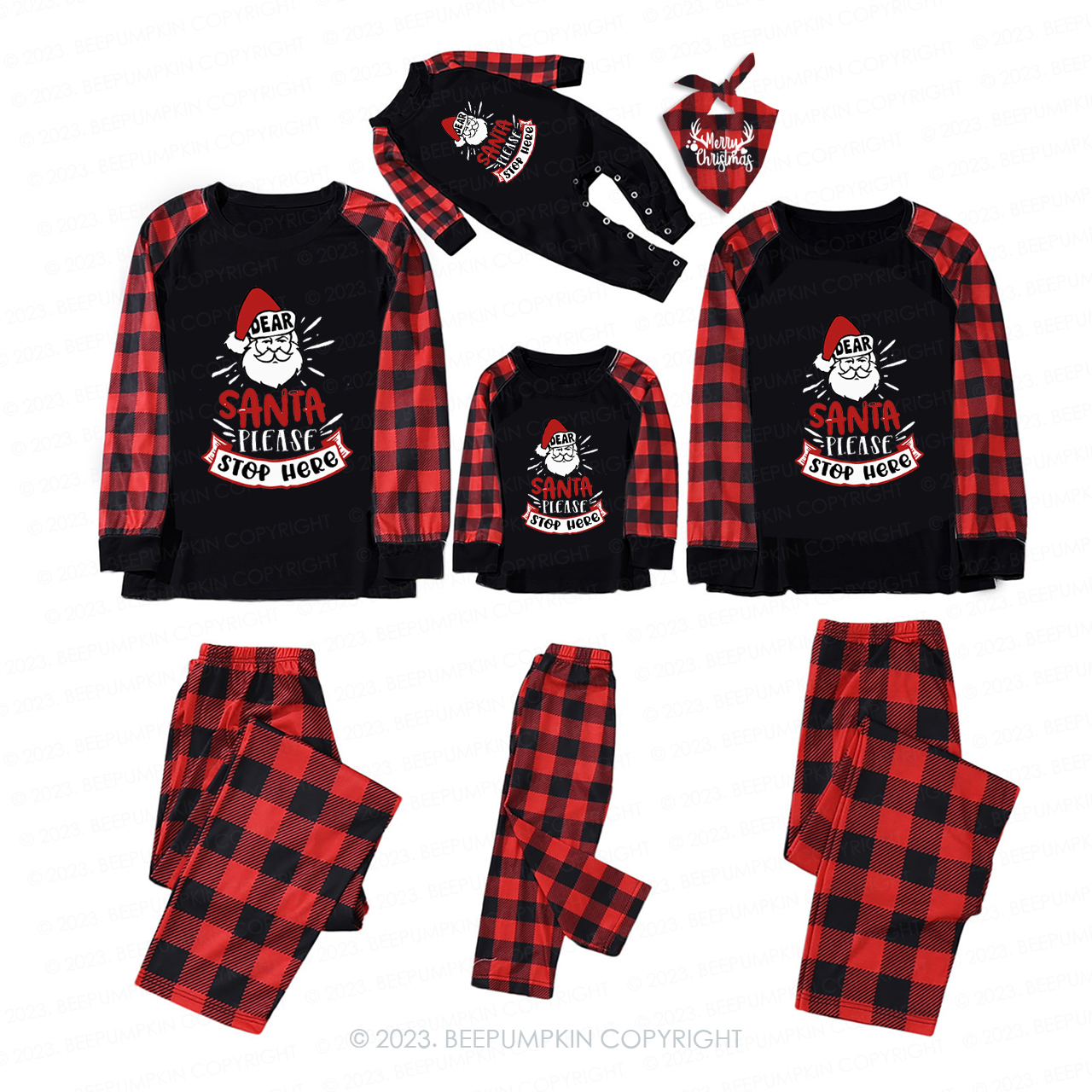 Dear Santa Please Stop Here Family Matching Pajamas Beepumpkin