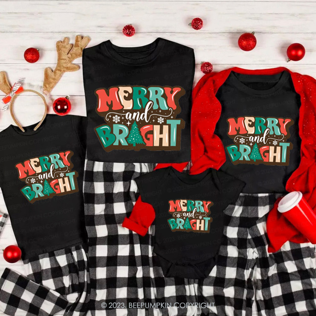 Happy Christmas Merry And Bright Shirts For Family Beepumpkin