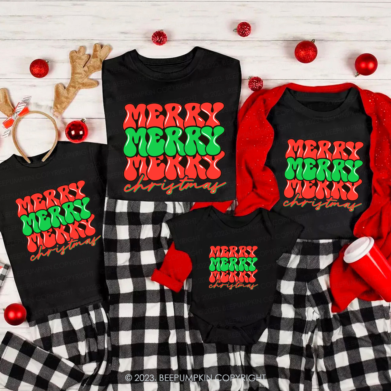 Merry Christmas Happy Christmas Matching Tees For Family Beepumpkin