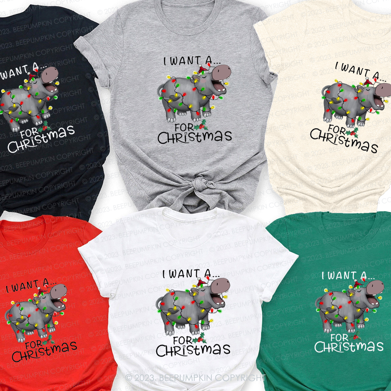 I Want a Rhino for Christmas Matching Family T-shirts Beepumpkin
