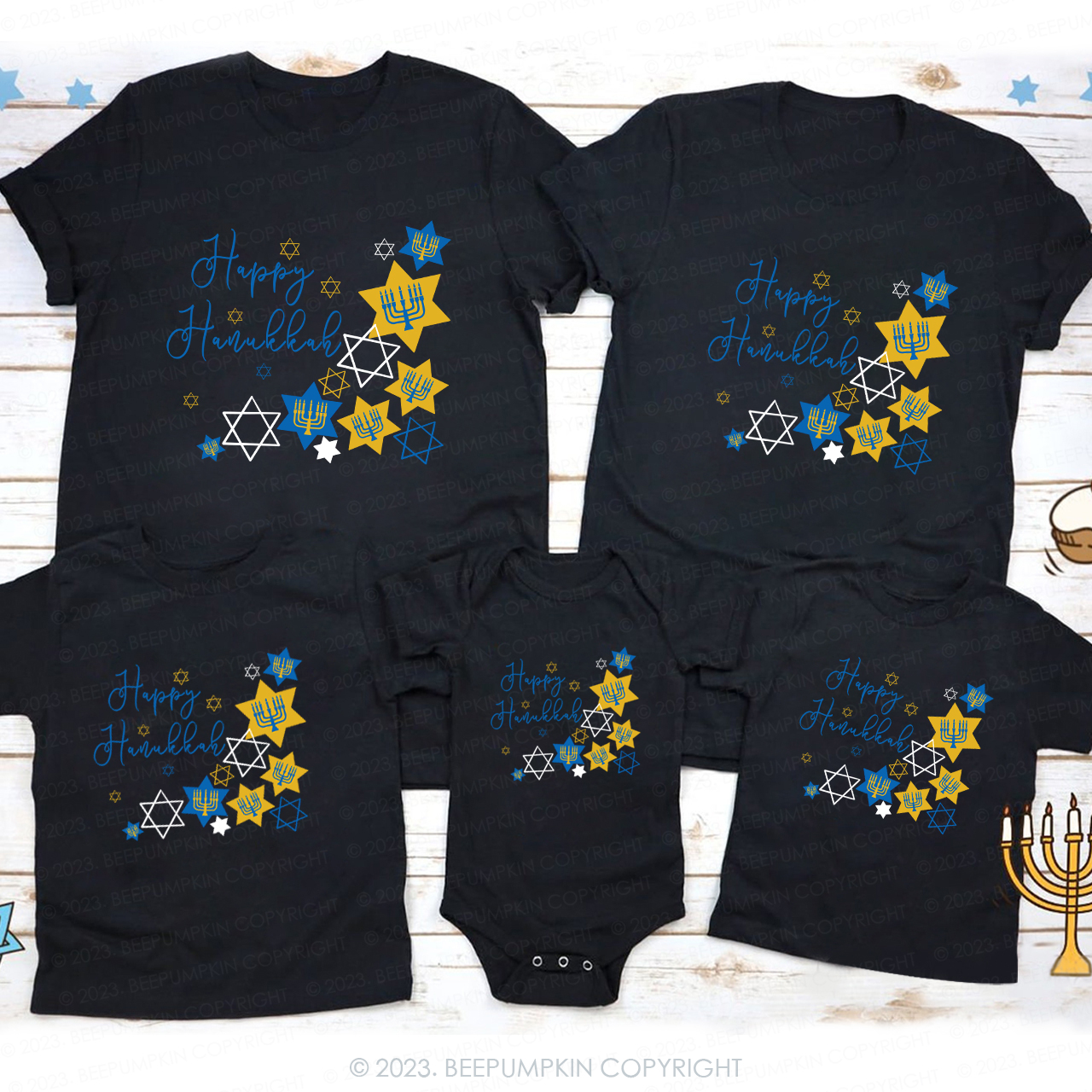 Happy Hanukkah Thoughts in Candlelight Family T-Shirts Beepumpkin 