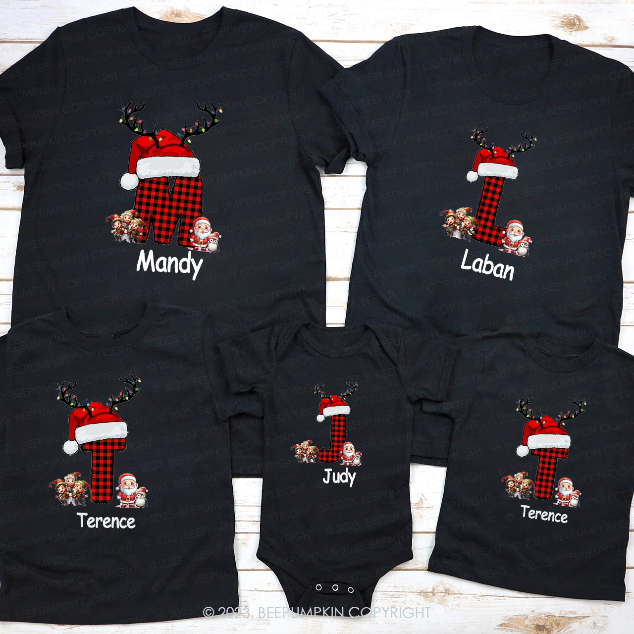 Monogrammed Family Customized Name Christmas Matching Shirts