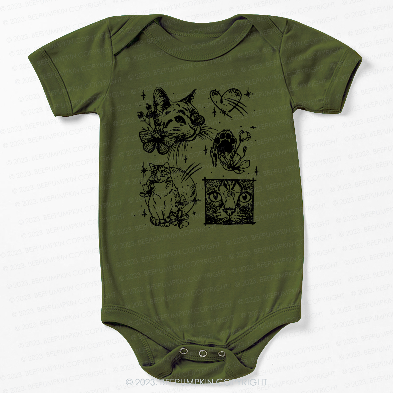 Cats Outlined Retro Bodysuit For Baby