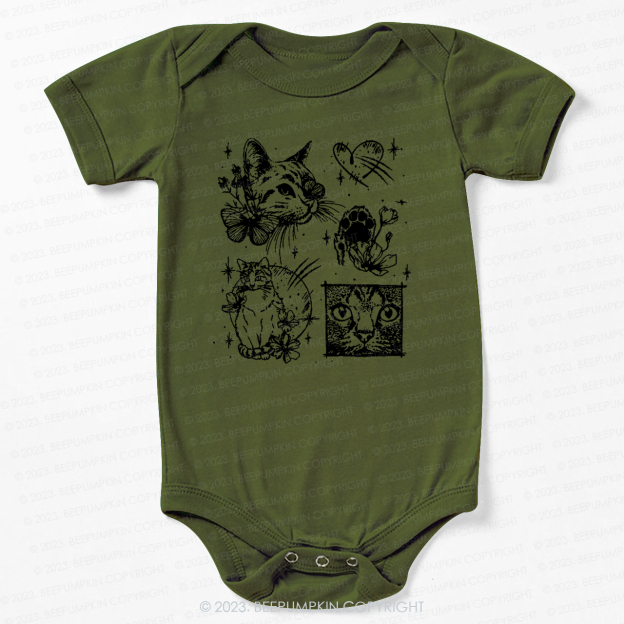Cats Outlined Retro Bodysuit For Baby