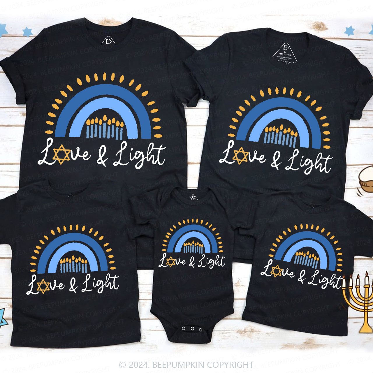 Love & Light Hanukkah Candlelight Rainbow Family T-Shirts Beepumpkin