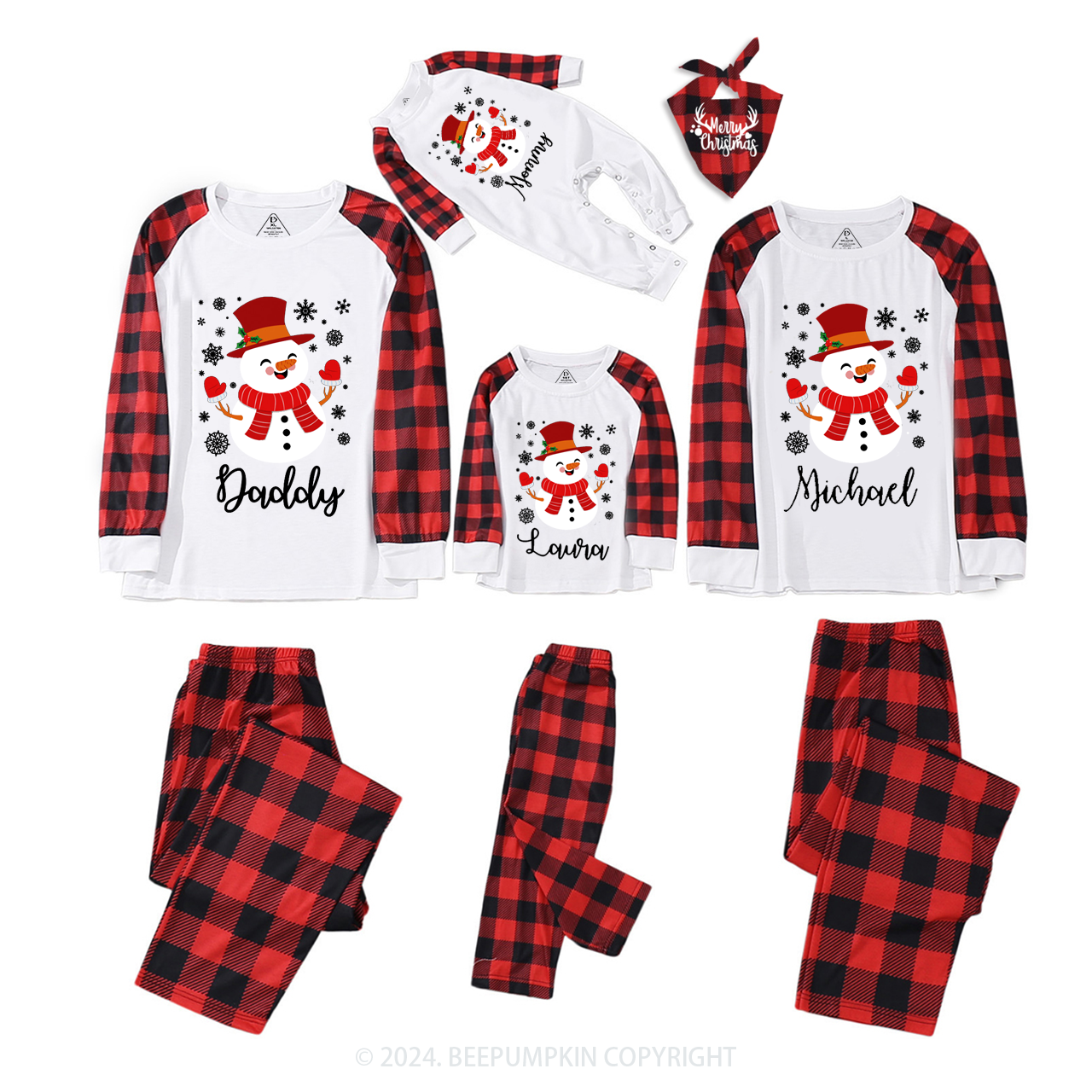 Personalized Happy Snowman Christmas Family Matching Pajama Set Beepumpkin