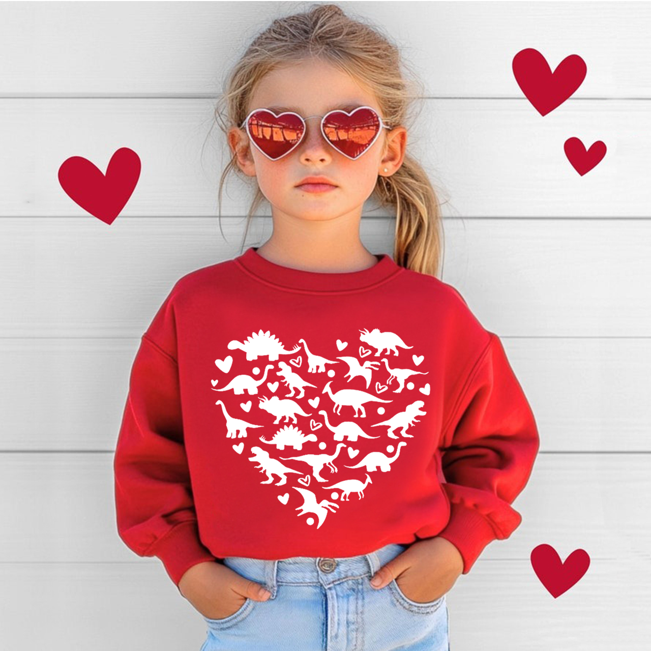 Dinosaur Valentine's Day Kid's Sweatshirt