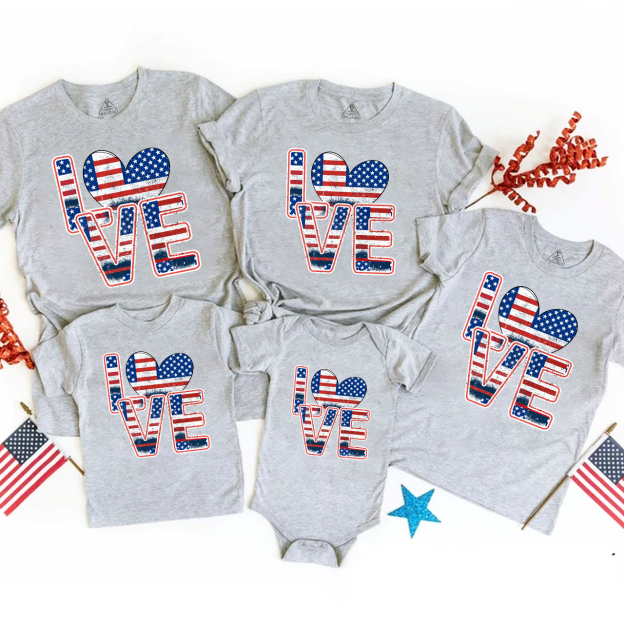 I Love America Classic Independence Day Family Matching Shirts