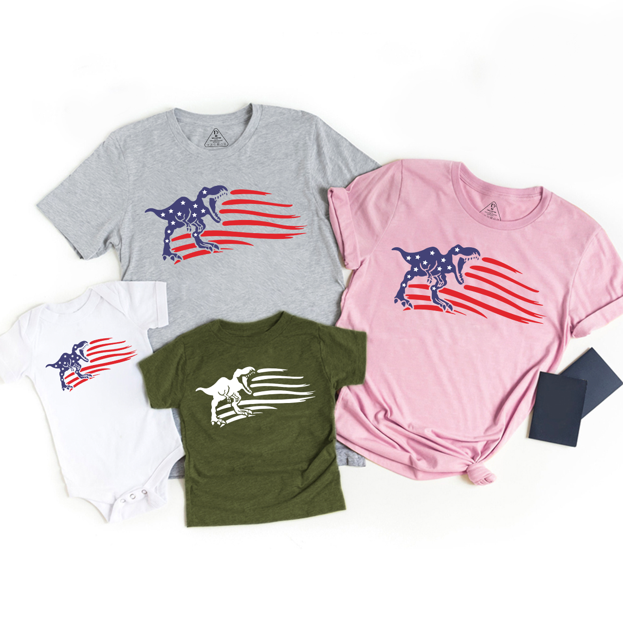 Patriotic Dinosaur American Flag Independence Day Family Matching Shirts